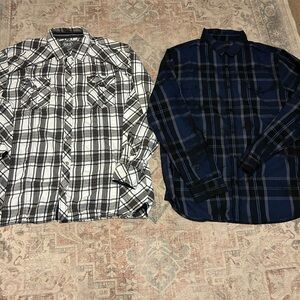 BKE Men’s Plaid Button-Down Shirt Pair - White/Black and Navy/Black
